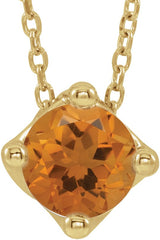14K Gold Round Natural Citrine Solitaire Necklace or Slide Pendant - Yellow Gold