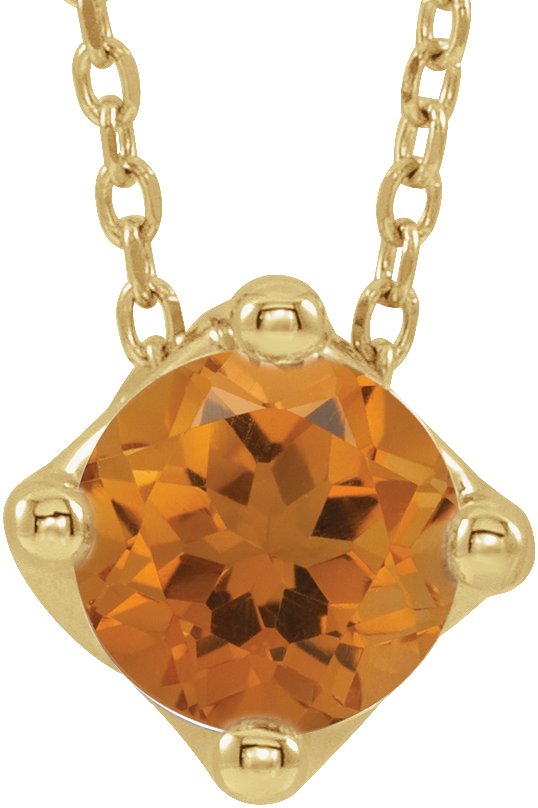 14K Gold Round Natural Citrine Solitaire Necklace or Slide Pendant - Yellow Gold