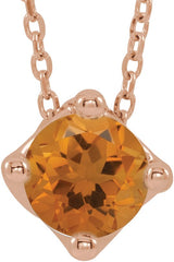 14K Gold Round Natural Citrine Solitaire Necklace or Slide Pendant - Rose Gold