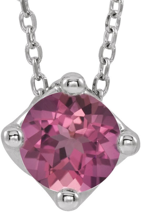 Platinum Round Natural Pink Tourmaline Solitaire Necklace or Slide Pendant