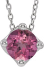 Platinum Round Natural Pink Tourmaline Solitaire Necklace or Slide Pendant