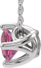 14K Gold Round Natural Pink Tourmaline Solitaire Necklace or Slide Pendant - White Gold - view 2