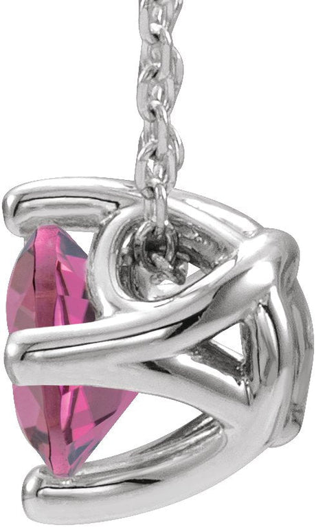 Platinum Round Natural Pink Tourmaline Solitaire Necklace or Slide Pendant - view 2