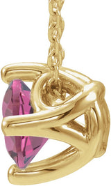 14K Gold Round Natural Pink Tourmaline Solitaire Necklace or Slide Pendant - Yellow Gold - view 2