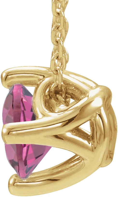 14K Gold Round Natural Pink Tourmaline Solitaire Necklace or Slide Pendant - Yellow Gold - view 2