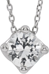 Platinum Round Natural White Sapphire Solitaire Necklace or Slide Pendant
