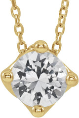 14K Gold Round Natural White Sapphire Solitaire Necklace or Slide Pendant - Yellow Gold