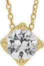 14K Gold Round Natural White Sapphire Solitaire Necklace or Slide Pendant - Yellow Gold