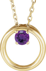 14K Gold Round Natural Amethyst Circle Necklace - Yellow Gold