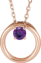 14K Gold Round Natural Amethyst Circle Necklace - Rose Gold