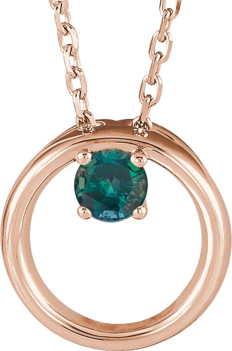 14K Gold Round Lab-Grown Alexandrite Circle Necklace - Rose Gold