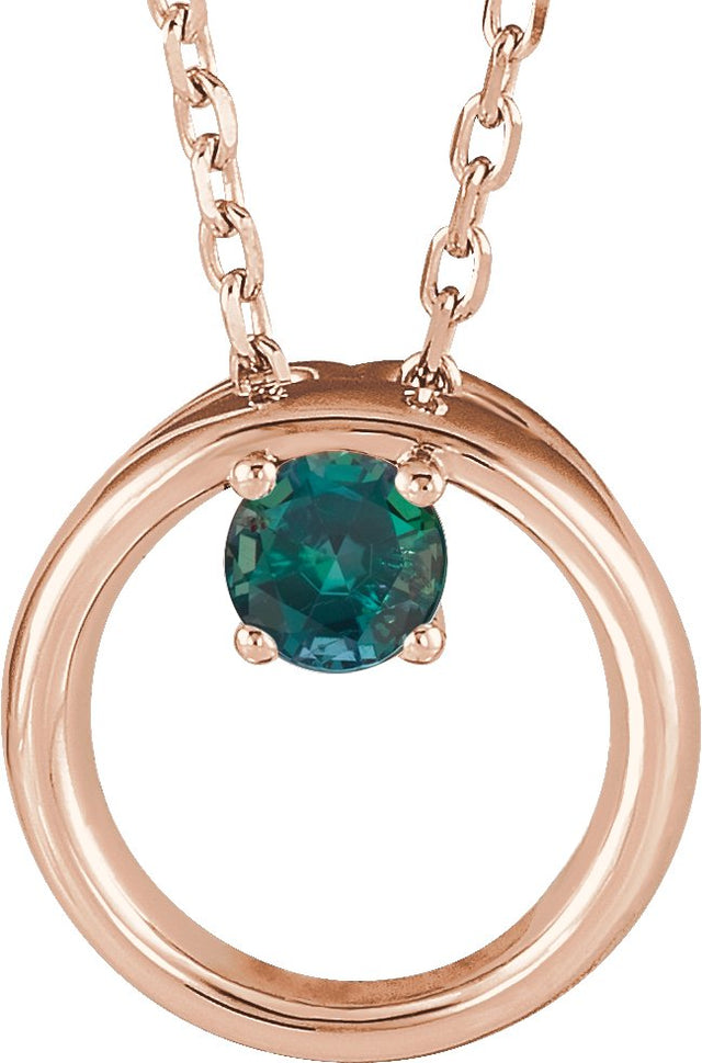 14K Gold Round Lab-Grown Alexandrite Circle Necklace - Rose Gold