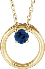 14K Gold Round Lab-Grown Blue Sapphire Circle Necklace - Yellow Gold