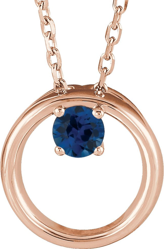 14K Gold Round Lab-Grown Blue Sapphire Circle Necklace - Rose Gold