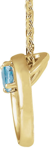 14K Gold Round Natural Aquamarine Circle Necklace - Yellow Gold - view 2