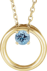 14K Gold Round Natural Aquamarine Circle Necklace - Yellow Gold