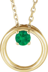 14K Gold Round Lab-Grown Emerald Circle Necklace - Yellow Gold