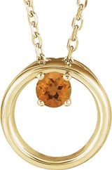 14K Gold Round Natural Citrine Circle Necklace - Yellow Gold