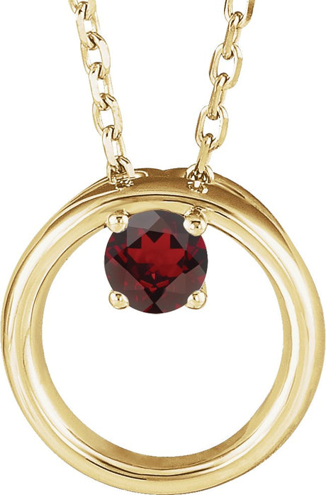 14K Gold Round Natural Mozambique Garnet Circle Necklace - Yellow Gold