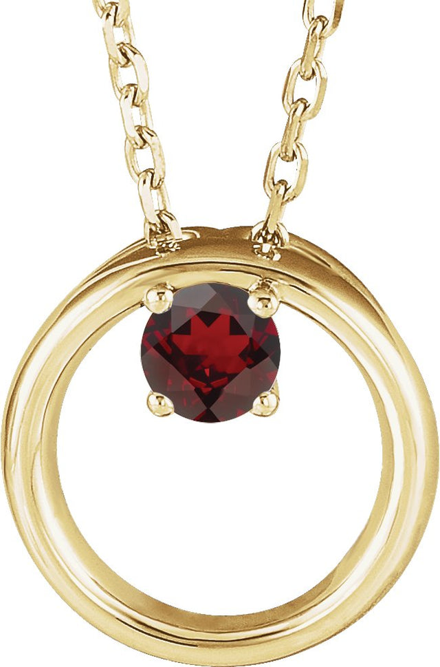 14K Gold Round Natural Mozambique Garnet Circle Necklace - Yellow Gold