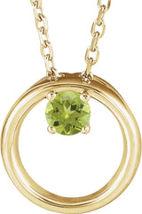14K Gold Round Natural Peridot Circle Necklace - Yellow Gold