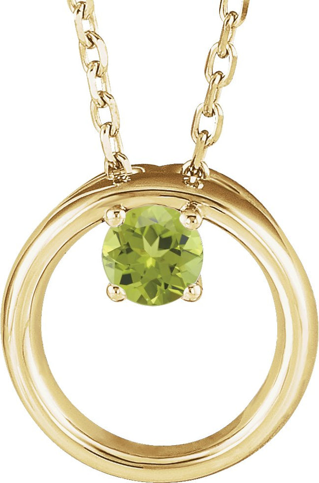 14K Gold Round Natural Peridot Circle Necklace - Yellow Gold