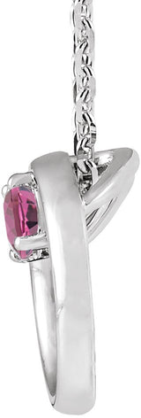 14K Gold Round Natural Pink Tourmaline Circle Necklace - White Gold - view 2