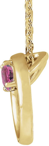 14K Gold Round Natural Pink Tourmaline Circle Necklace - Yellow Gold - view 2