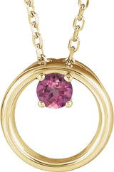 14K Gold Round Natural Pink Tourmaline Circle Necklace - Yellow Gold