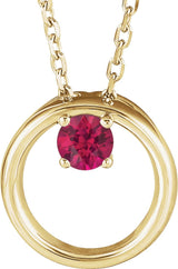 14K Gold Round Natural Ruby Circle Necklace - Yellow Gold