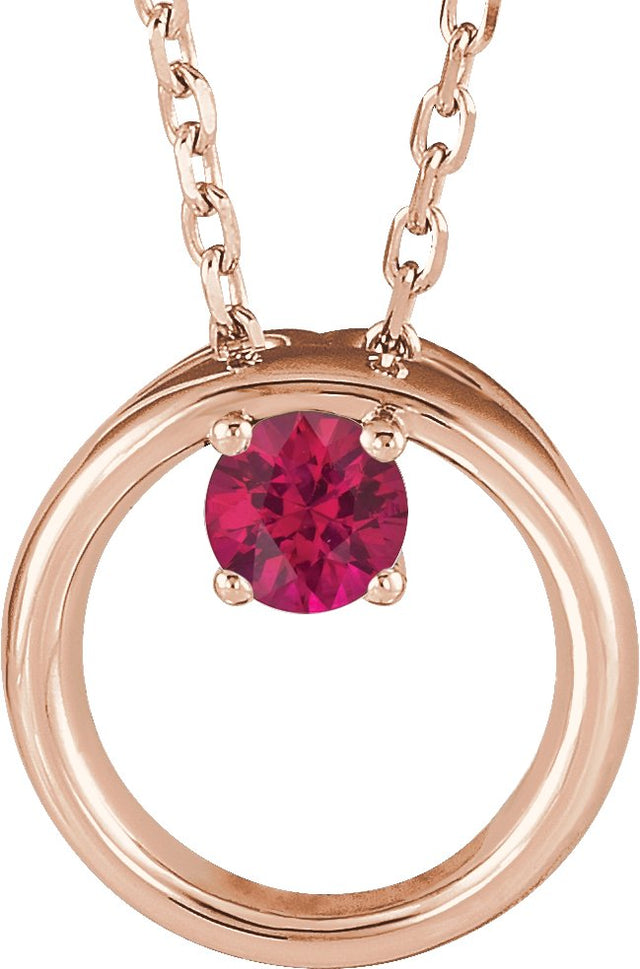 14K Gold Round Lab-Grown Ruby Circle Necklace - Rose Gold