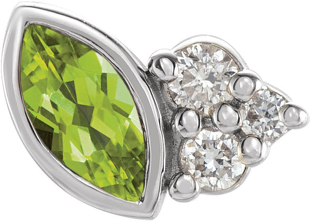 14K Gold Marquise Natural Peridot Accented Bezel-Set Earrings - White Gold