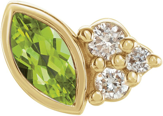 14K Gold Marquise Natural Peridot Accented Bezel-Set Earrings - Yellow Gold