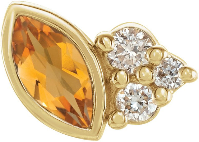 14K Gold Marquise Natural Citrine Accented Bezel-Set Earrings - Yellow Gold