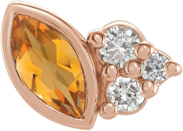 14K Gold Marquise Natural Citrine Accented Bezel-Set Earrings - Rose Gold