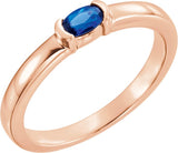 14K Gold Oval Natural Blue Sapphire Half-Bezel Family Stackable Ring - Rose Gold