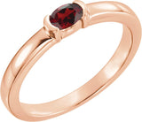 14K Gold Oval Natural Mozambique Garnet Half-Bezel Family Stackable Ring - Rose Gold