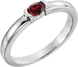 14K Gold Oval Natural Mozambique Garnet Half-Bezel Family Stackable Ring - White Gold