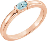14K Gold Oval Natural Aquamarine Half-Bezel Family Stackable Ring - Rose Gold