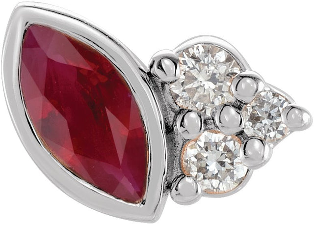 14K Gold Marquise Lab-Grown Ruby Accented Bezel-Set Earrings - White Gold