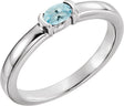 14K Gold Oval Natural Aquamarine Half-Bezel Family Stackable Ring - White Gold