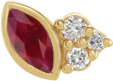 14K Gold Marquise Lab-Grown Ruby Accented Bezel-Set Earrings - Yellow Gold