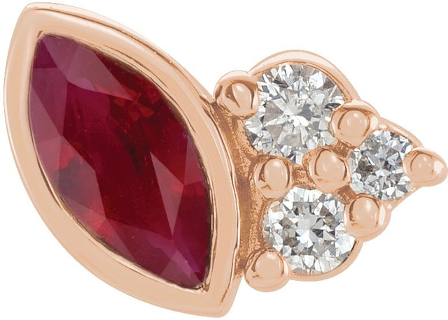 14K Gold Marquise Natural Ruby Accented Bezel-Set Earrings - Rose Gold