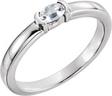 14K Gold Oval Natural White Sapphire Half-Bezel Family Stackable Ring - White Gold