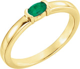 14K Gold Oval Natural Emerald Half-Bezel Family Stackable Ring - Yellow Gold