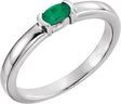 14K Gold Oval Natural Emerald Half-Bezel Family Stackable Ring - White Gold