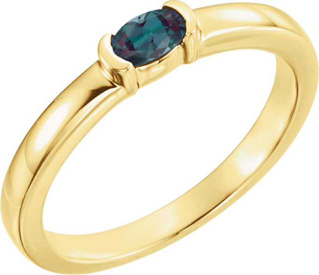 14K Gold Oval Lab-Grown Alexandrite Half-Bezel Family Stackable Ring - Yellow Gold