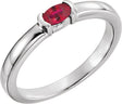 14K Gold Oval Lab-Grown Ruby Half-Bezel Family Stackable Ring - White Gold