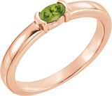 14K Gold Oval Natural Peridot Half-Bezel Family Stackable Ring - Rose Gold
