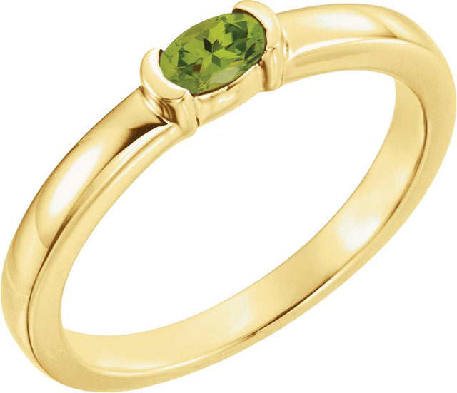 14K Gold Oval Natural Peridot Half-Bezel Family Stackable Ring - Yellow Gold